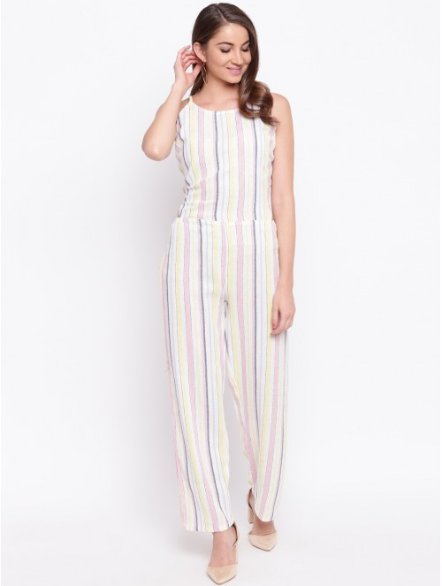 Buy online Yellow Striped Crew Neck Full Length Jumpsuit from western wear  for Women by Crimsoune Club for ₹849 at 60% off | 2024 Limeroad.com