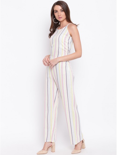 Buy online White Crepe Striped Full Leg Jumpsuit from western wear for  Women by Addicted Attire for ₹400 at 60% off | 2024 Limeroad.com