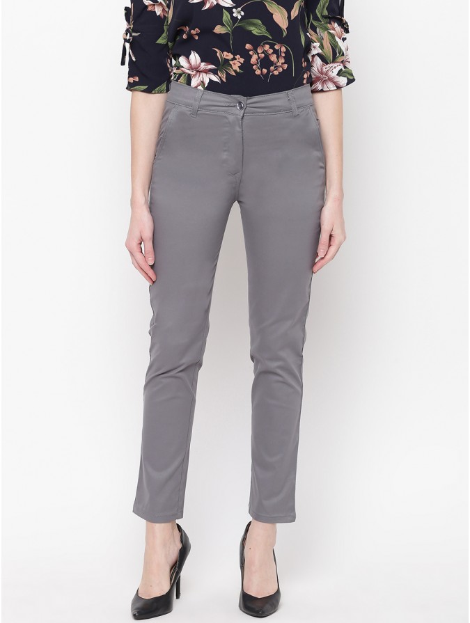 Mayra Women's Grey Cotton Formal Trouser