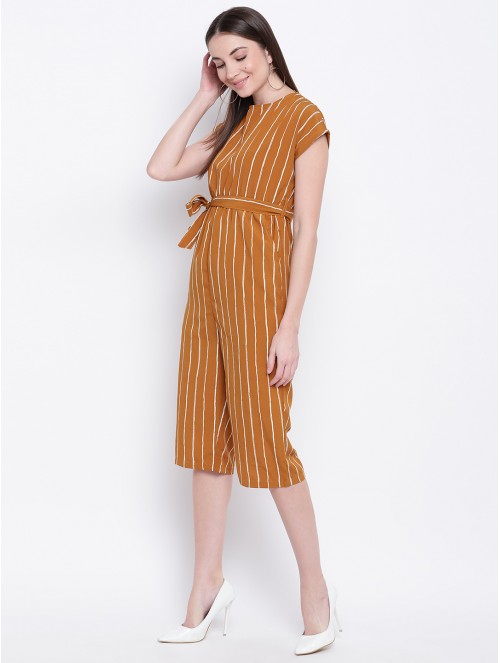 Yellow Crisscross Spaghetti Straps Striped Jumpsuit – Mislish