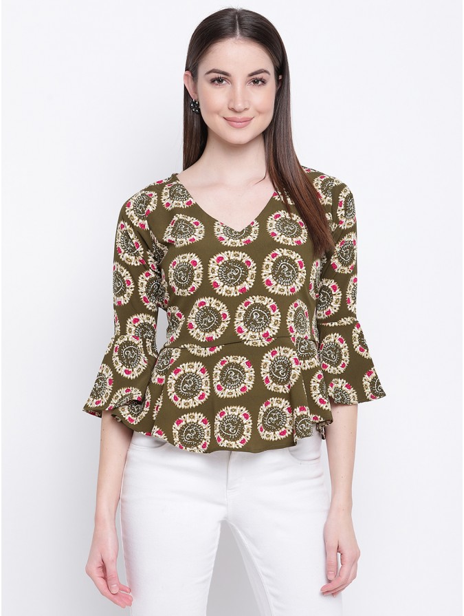 Mayra Women's Olive Polyester Printed Top