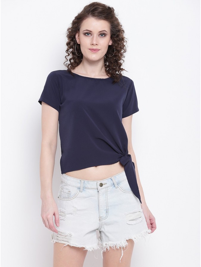 Mayra Women Polyester Navy Blue Crop Top