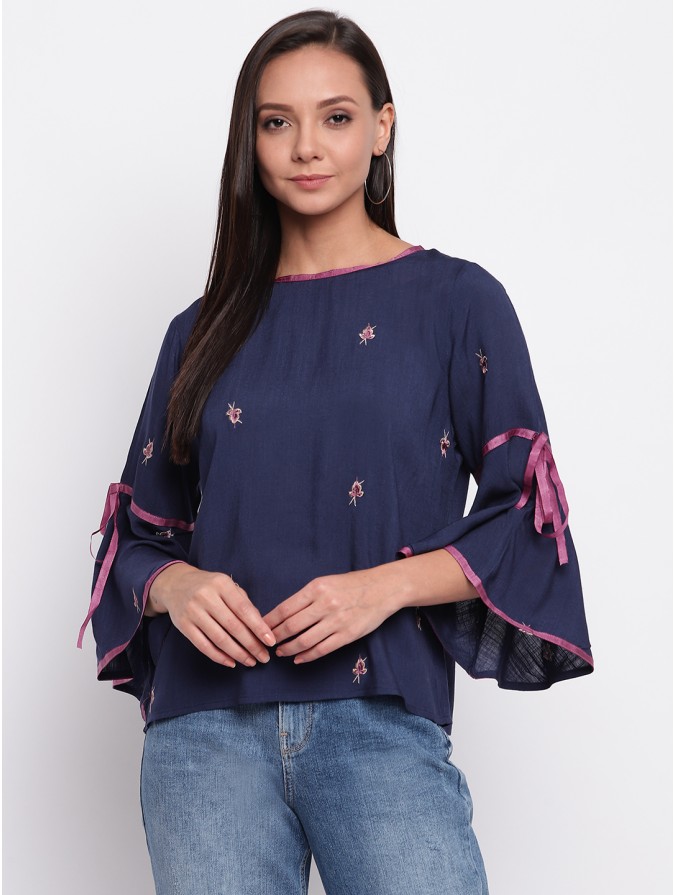 Mayra Women's Navy Blue Embroideried Top
