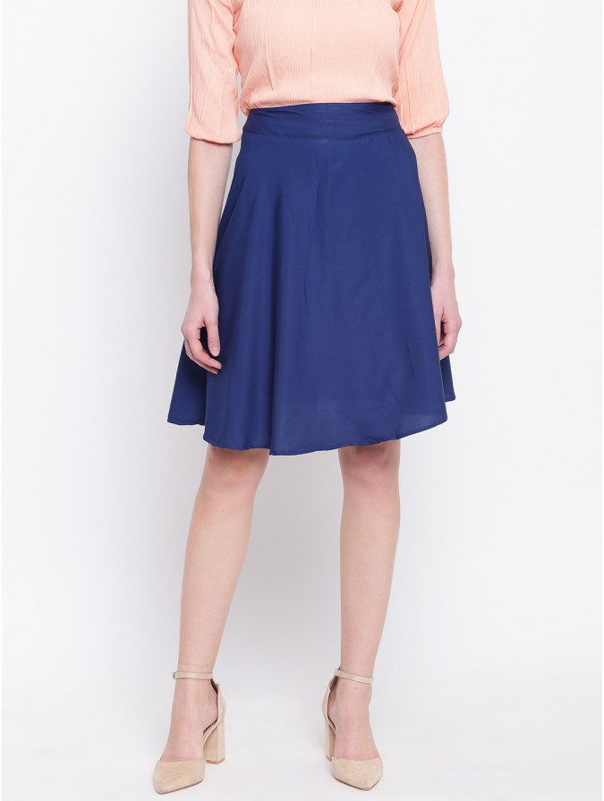 Mayra Women's Navy Blue Crepe Solid Skirt