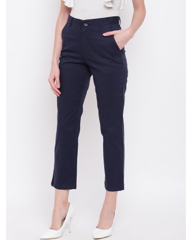 Poly Cotton Plain Women Navy Blue Formal Pant at Rs 325/piece in Delhi